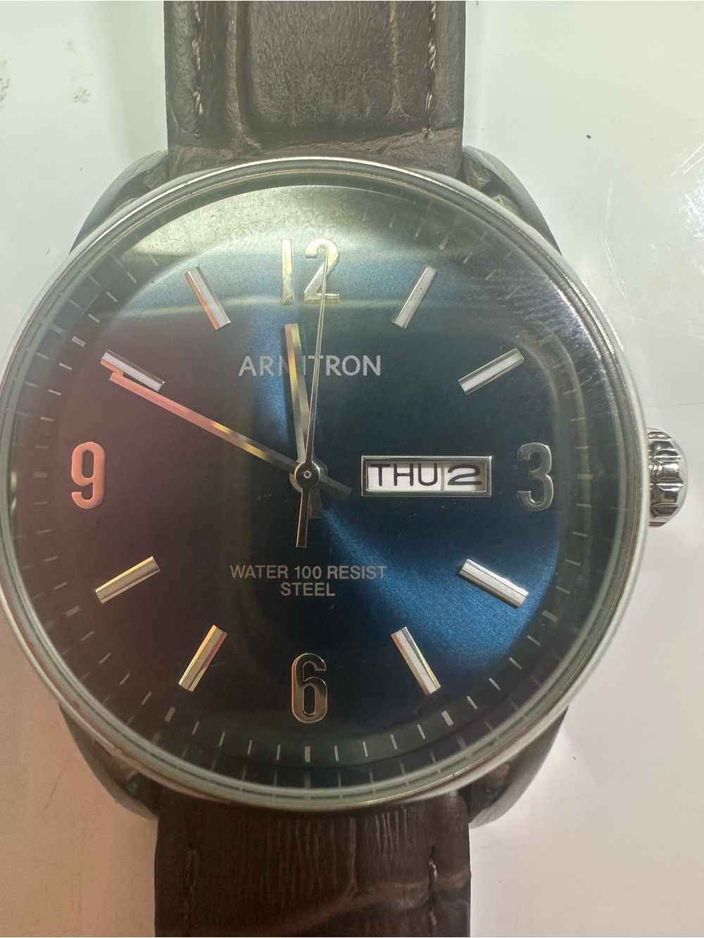 Armitron Blue Dial Watch with Brown Leather Strap